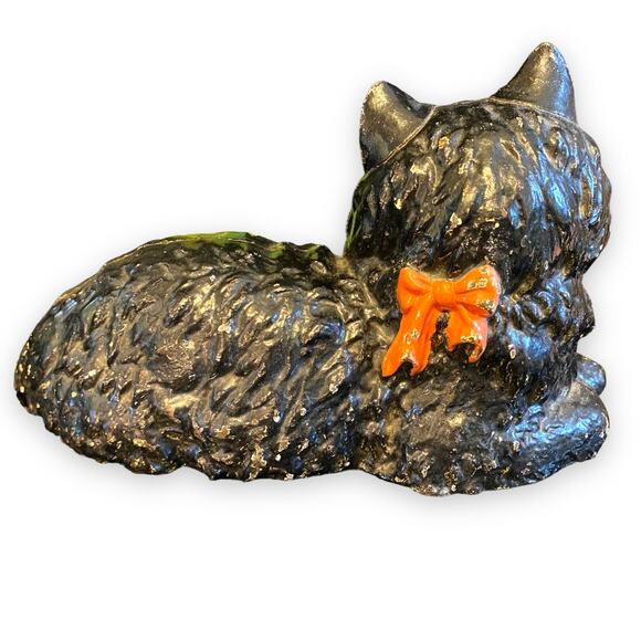BLACK CAT DOORSTOP Vtg Cast Iron Kitty Kat Lying Halloween Door Stopper Statue - Picture 2 of 3